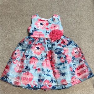 Girls Jona Michelle Floral Pink & Blue Party Dress with Rosette